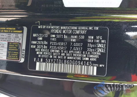 2013 Hyundai Santa Fe Sport из США, поврежденный, VIN 5XYZTDLB6DG094145